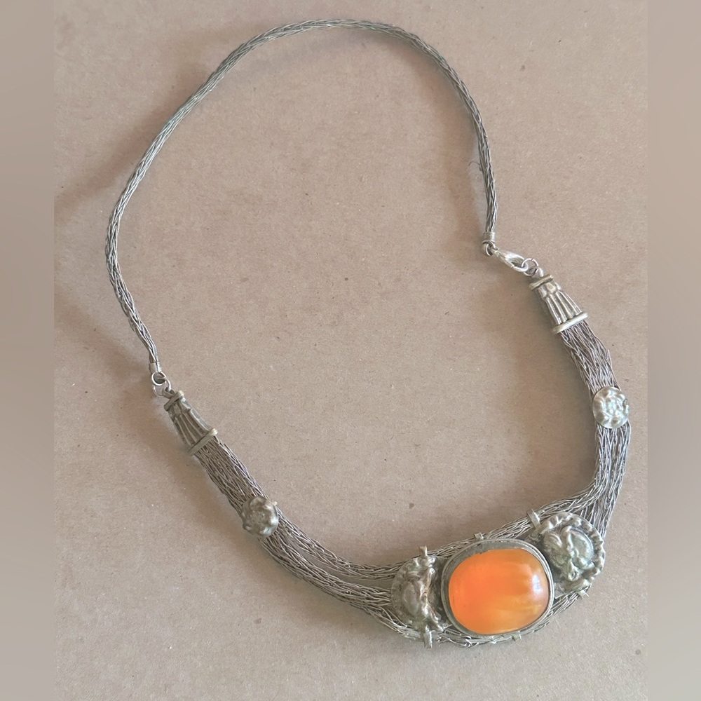 Orange Silver Necklace